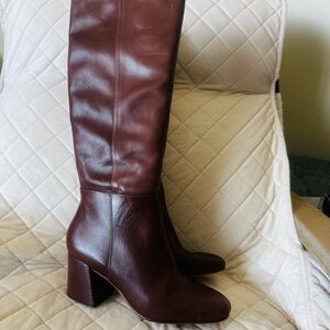 Bernardo Shall tall high boots Chestnut Brown Leather Knee-High Block Heel Boots